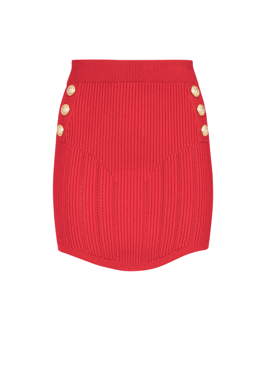 Short eco-designed knit skirt with double-buttoned fastening, red, hi-res