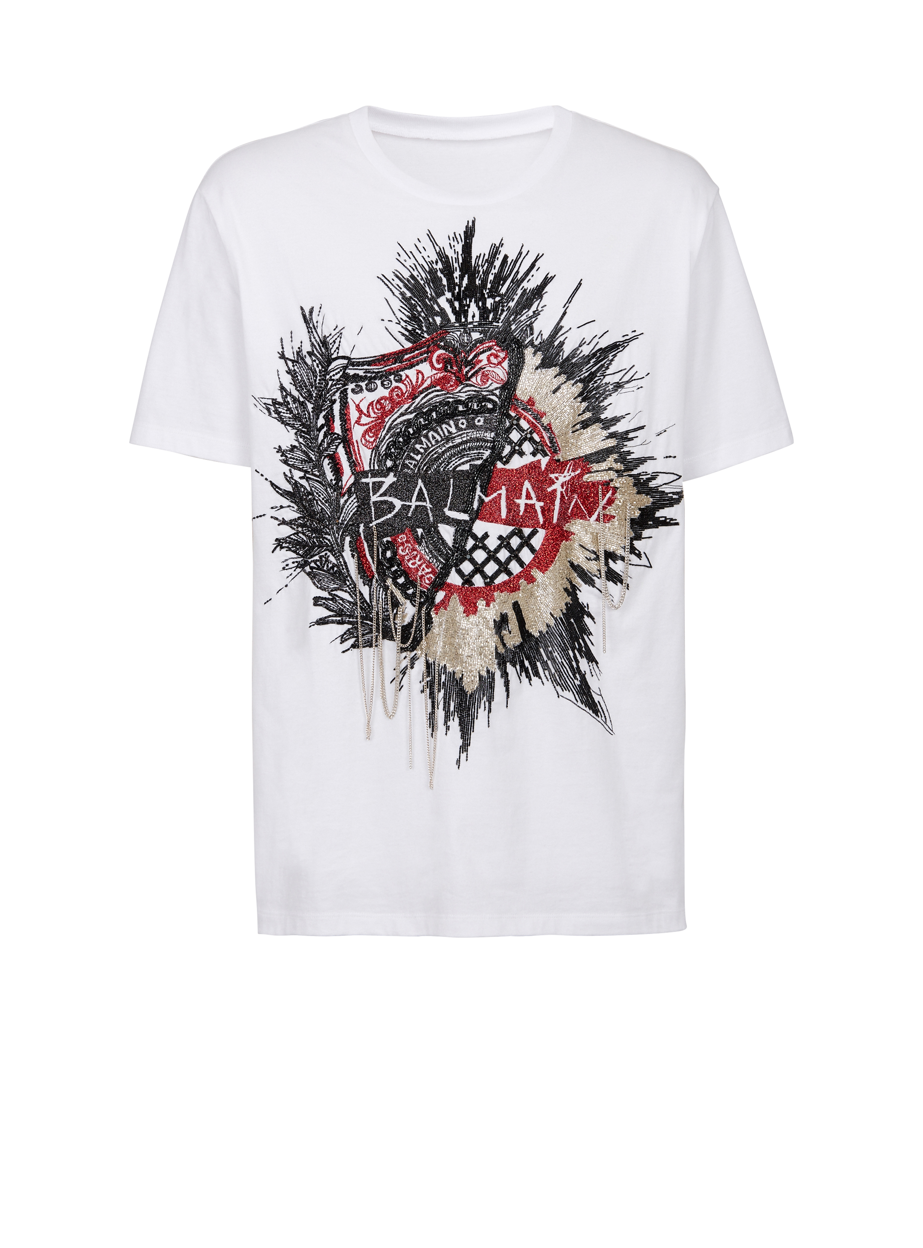 Oversized cotton T-shirt with embroidered Balmain logo, white