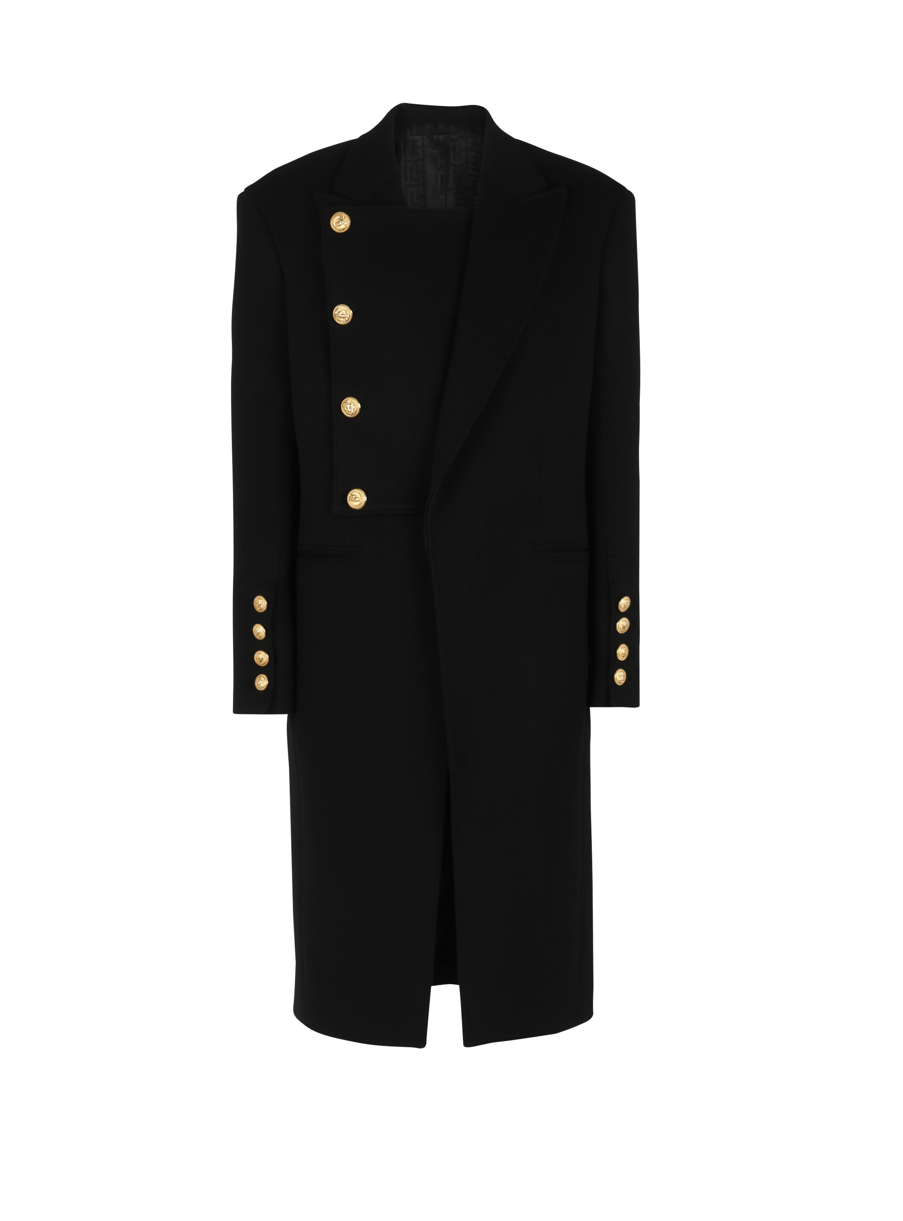 Unisex - Four-button wool coat with detachable inset jacket, black