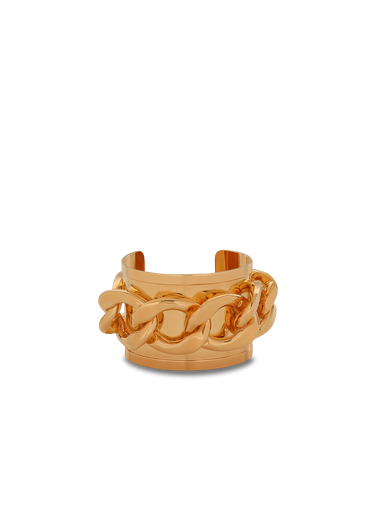 Gold-tone brass cuff bracelet with chain